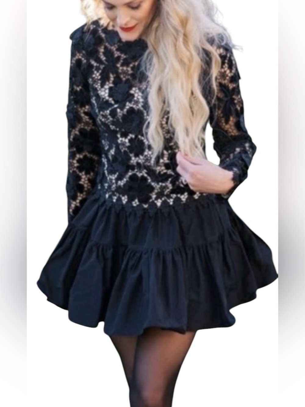 Antonio Melani x Born on Fifth Gemma Lace Taffeta Mock Neck Long Sleeve Dress 4